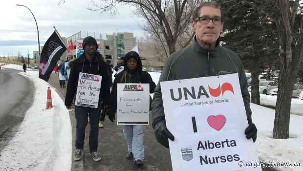 Health-care workers stage protests in Calgary to protest UCP government's cuts
