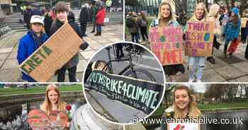 Environmental activists declare their love for the planet in Valentine's Day protest in Newcastle