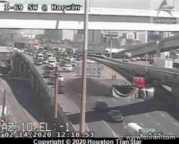 Overturned dump truck brings traffic on Southwest Freeway to a crawl