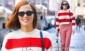 Zoey Deutch feels the love in a striped sweater while out and about in New York on Valentine's Day