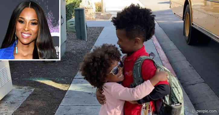 Pregnant Ciara's Son, 5½, and Daughter, 2½, Share Sweet Hug at Bus Stop on Valentine's Day