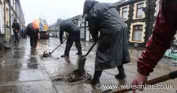 Residents come out with shovels and brushes as Storm Dennis floods Treorchy street