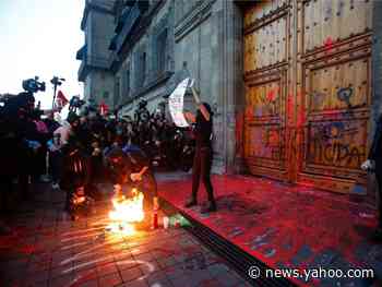Photos show how fiery protesters using fake blood took over Mexico City in response to the rise of brutal killings of women