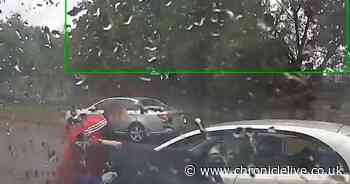 See shameless burglars wheeling a stolen 47" TV down the street in shopping trolley