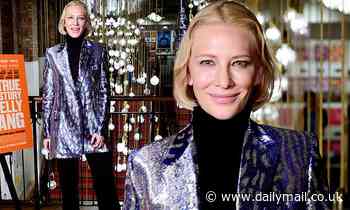 Cate Blanchett displays her chic sense of style in blue shimmering blazer