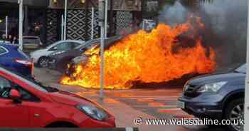 Vehicle engulfed in flames at Talbot Green shopping centre
