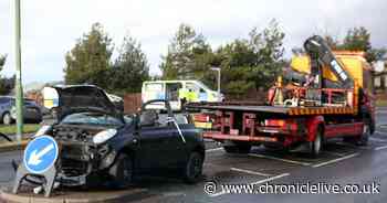 Woman cut out of vehicle and taken to hospital following crash in Consett