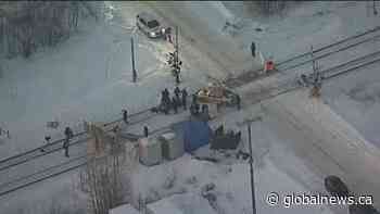 Aerial footage of rail blockade west of Edmonton