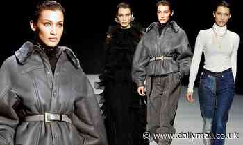 Bella Hadid rules the runway in three different looks during Alberta Ferretti MFW show