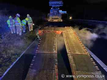 Tadcaster fire crews tackle lorry fire at Selby Fork on A1