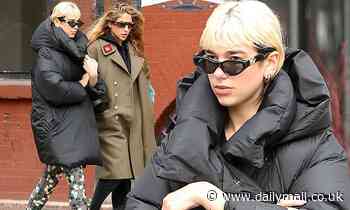 Dua Lipa bundles up in a huge padded jacket as she heads to a work out in New York
