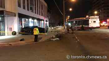 Three people injured in vehicle crash into North York condo building