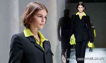 Kaia Gerber nails androgynous chic for Bottega Veneta's Milan Fashion Week show