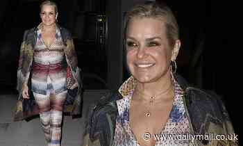 Yolanda Hadid, 56, catches the eye in multi-coloured suit as she steps out during Milan Fashion Week