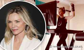Michelle Pfeiffer celebrates getting her arm cast off by having a dance party while on the treadmill
