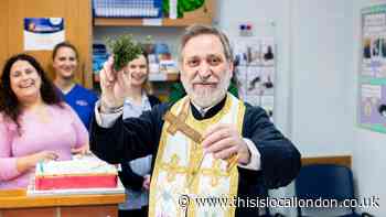 Animals blessed by Greek priest at Medivet Kenton