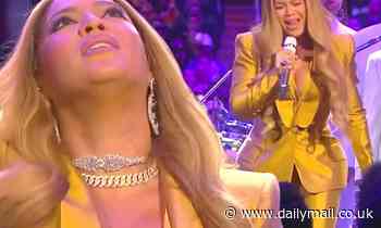 Beyonce looks to the heavens as she honors her late friend Kobe Bryant at public memorial