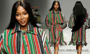 Naomi Campbell commands attention in striking striped shirt dress