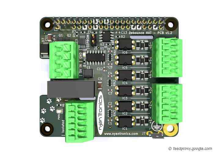 Raspberry Pi Debounce is a six-channel, fully isolated and debounced input HAT