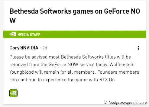 Bethesda removes games from GeForce NOW game streaming service