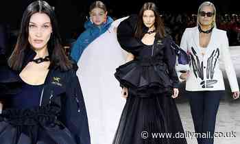 Bella and Gigi Hadid are joined by mum Yolanda on the Off White catwalk at Paris Fashion Week