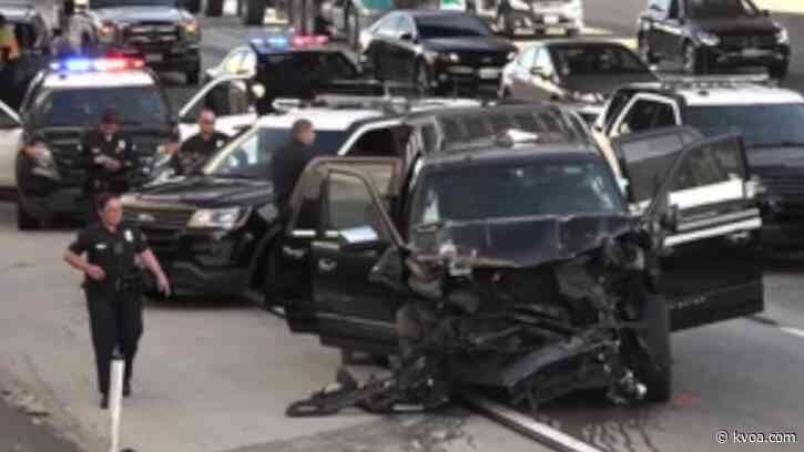 Police chase involving stolen hearse with body inside ends on LA freeway