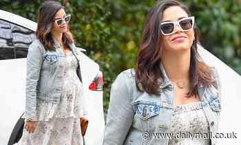 Jenna Dewan has fun with her pregnancy style as she models a floral dress