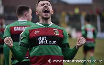 Glentoran coach backs referee over 'stone wall penalty' award after Crusaders see red