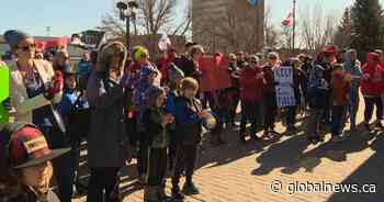 Lethbridge protesters rally against public sector cuts announced in 2020 Alberta budget