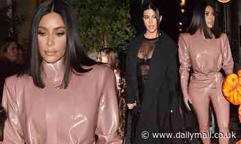 Kim Kardashian steps out in her THIRD skintight Balmain latex ensemble for the day in Paris
