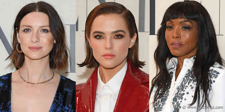 Caitriona Balfe Looks Royal in Blue at Valentino's Paris Fashion Week Show With Angela Bassett & Zoey Deutch
