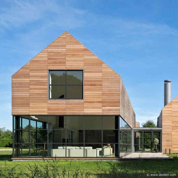 Wood-clad gabled volumes form Grove House on Long Island by Roger Ferris + Partners