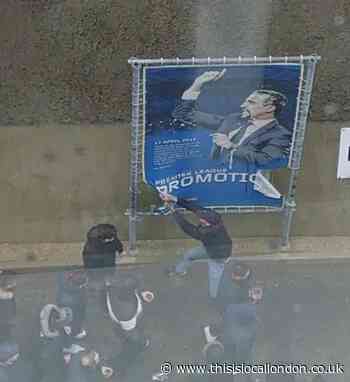 Vandals rip down poster at Brighton vs Palace match