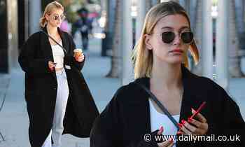 Hailey Bieber grabs a coffee after a weekend of birthday celebrations for husband Justin