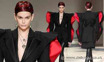 Kaia Gerber wows in eye-catching suit with winged arms at Alexander McQueen's PFW show