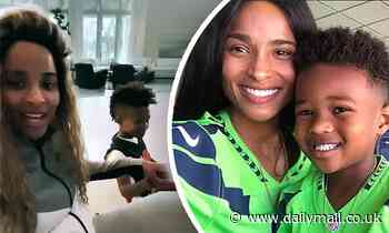 Ciara shows off her large baby bump while riding a TRICYCLE through halls of her sprawling mansion