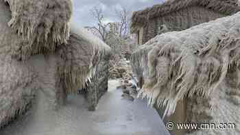 Homes along Lake Erie covered in ice