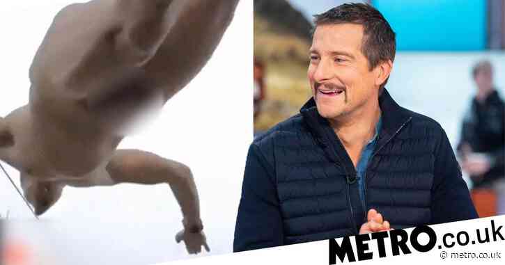 Bear Grylls suffers live stream fail as he accidentally flashes his penis while diving naked into a lake