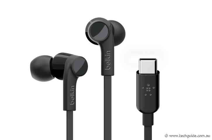 No headphone jack  – no worries with the Belkin Rockstar Headphones with USB-C connector