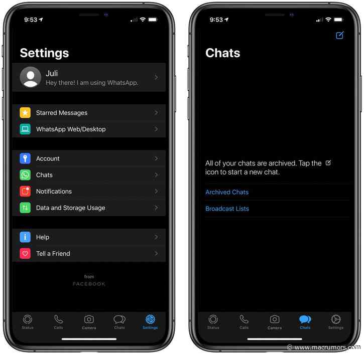 WhatsApp for iOS Now Supports Dark Mode