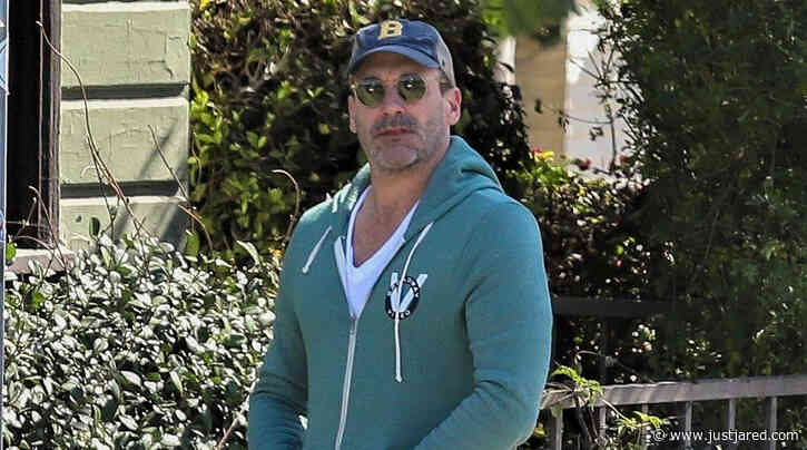 Jon Hamm Sports Green Jacket & Shorts for Lunch in Los Feliz
