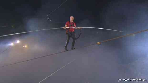 Nik Wallenda successfully walks over an active volcano on a tightrope
