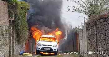 Explosions heard in residential Swansea street as car is destroyed by fire captured on camera