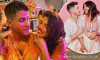 Priyanka Chopra and Nick Jonas cover each other in bright powder as she introduces him to Holi
