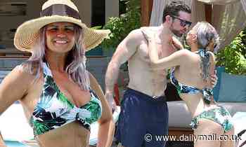 Kerry Katona wears palm print bikini on Maldives beach holiday