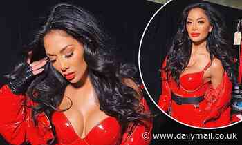 Nicole Scherzinger flaunts her ample assets in a red PVC ensemble for sultry snaps