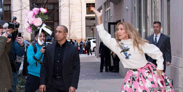 Celine Dion Throws A Bouquet of Roses To Fans in NYC