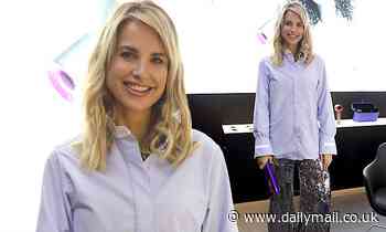 Vogue Williams stuns in glitzy silver trousers and an oversized shirt at a beauty event in London