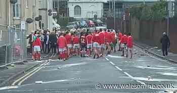 Watch massive brawl erupt between people dressed as Boris Johnson and 'Wales rugby players'