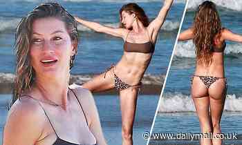 Gisele Bundchen wears leopard print bikini on Costa Rica beach